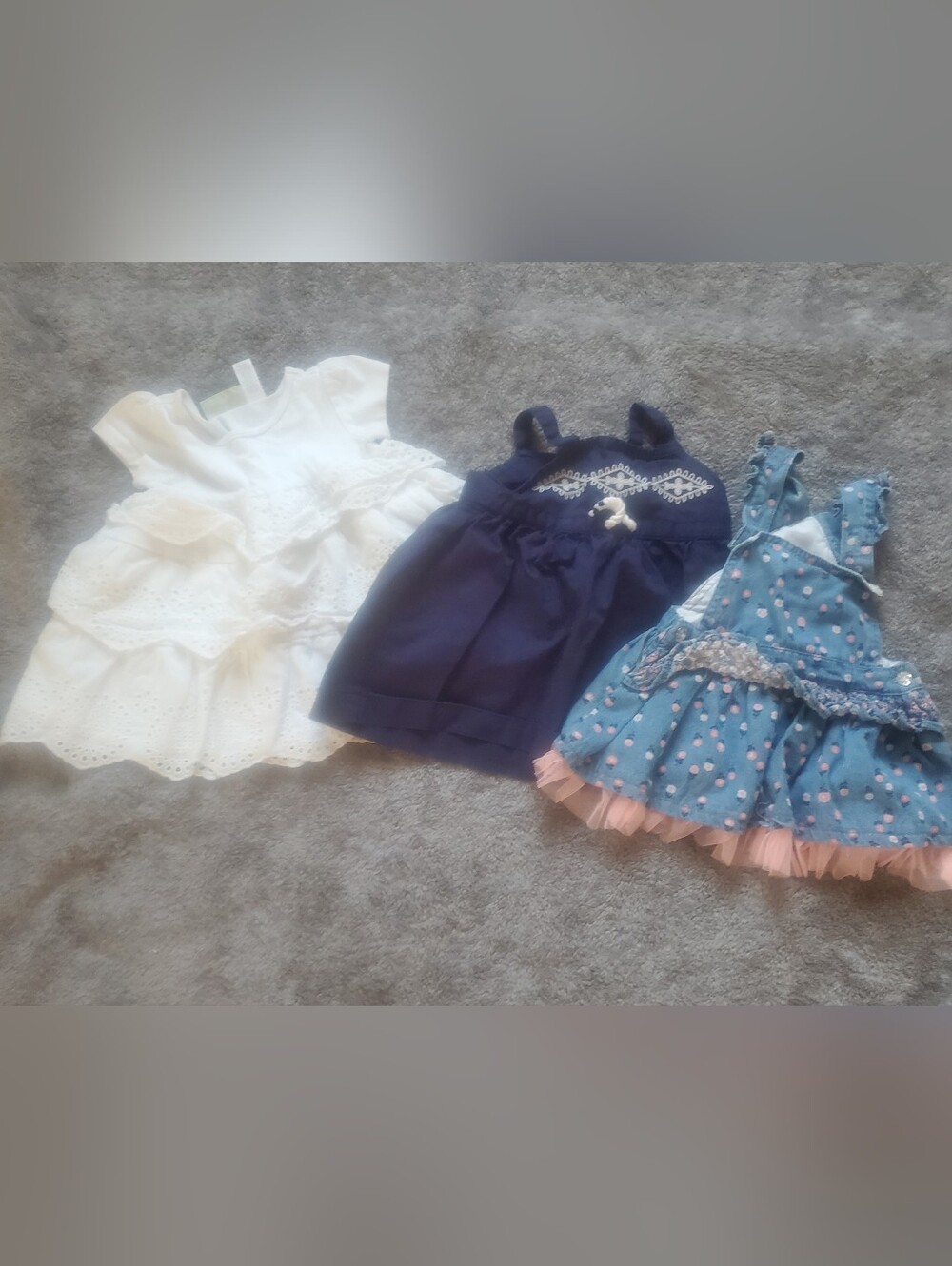 Baby Girls'3-6M Dress Lot - White Eyelet, Navy Sundress, Blue Polka Dot Ruffle